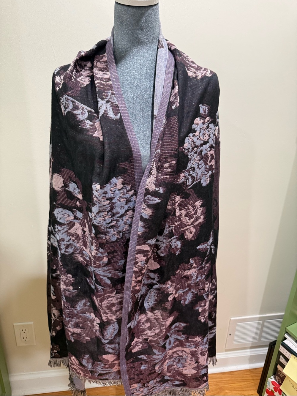 K-Collection Lightweight Floral Shawl in Black & Purple